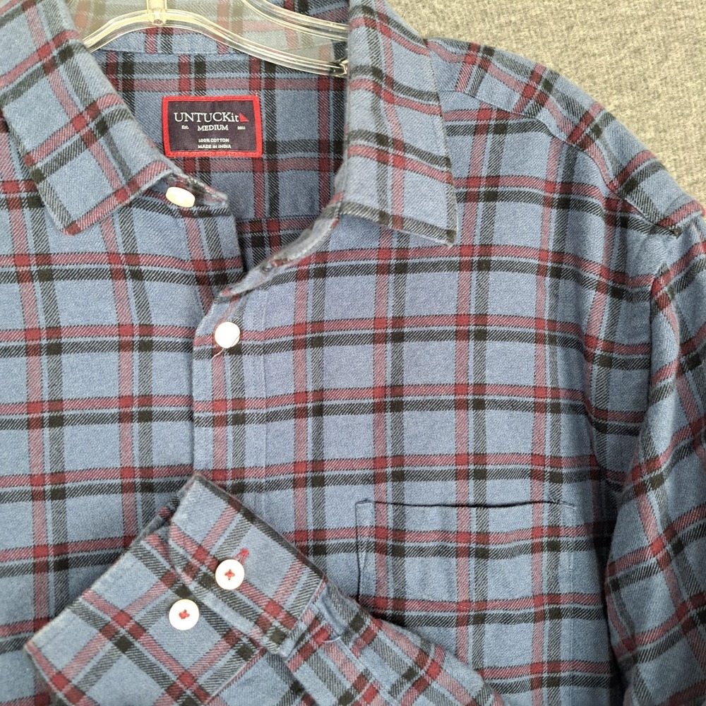 UNTUCKit Men's Medium Scavino Blue Windowpane‎ Plaid Long Sleeve Flannel Shirt